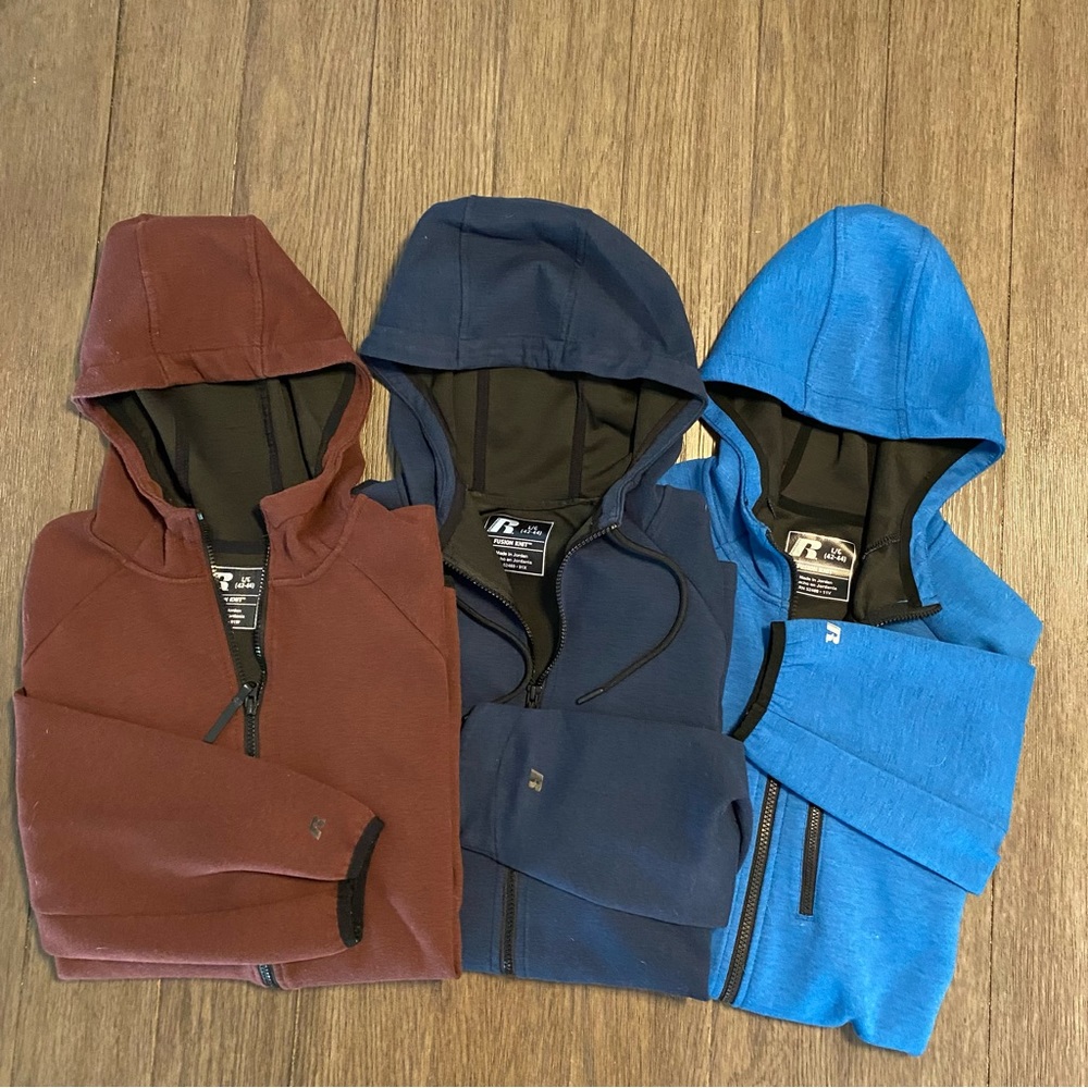 Russell Athletic Fusion Knit zip hoodie jackets!  Bundle of 3!